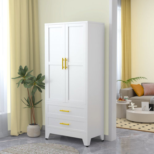 Mercer41 Melbreak Metal Modern Freestanding Wardrobe Armoire With Hanging Rod And Drawers | Wayfair