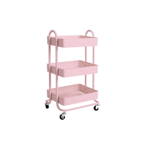Levede 3 Tiers Kitchen Trolley Cart Steel Storage Rack Shelf Organiser Pink