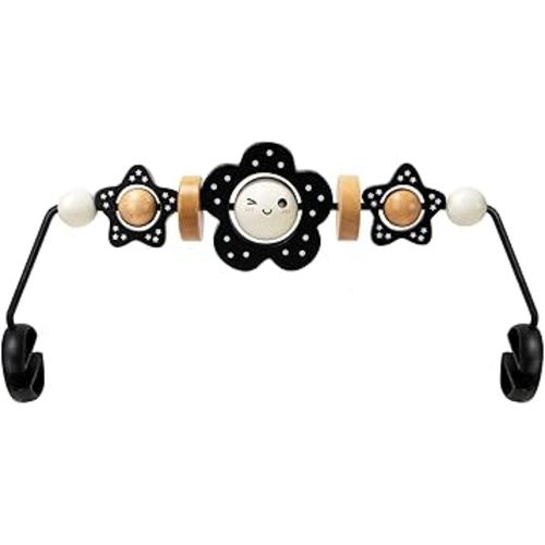 Baby Bouncer Toy Bar Wooden Compatible with Baby Bjorn Bouncer, Bouncer Toy Attachment Tight and Secure Fit, So Fun to Watch, Touch and Spin for Babies All Ages (Black and White Flower)