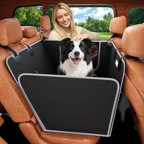 njnj Half Dog Car Seat Cover for Back Seat - Waterproof Dog Half Hammock for Cars with Mesh Window,Scratchproof Pet Backseat Protector,Perdurable,Non-Slip Booster Seat for Small,Medium and Large Dogs