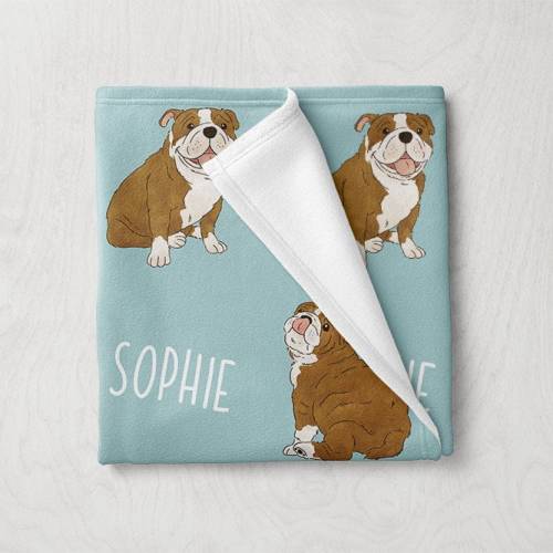 English Bulldog Blanket, Custom Name Dog Blanket, Personalized Baby Blanket, Custom Pet Blanket, Dog Themed Gifts, Baby Girl Boy Blanket