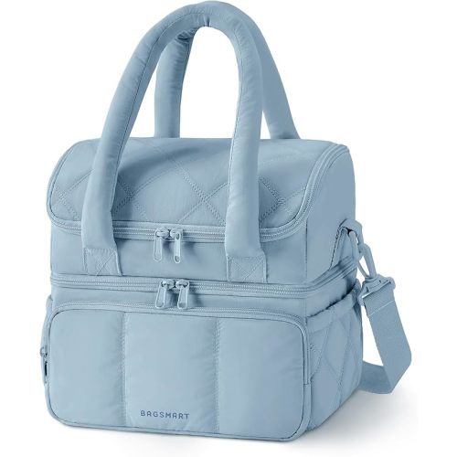 BAGSMART Lunch Bag Women, Double Deck Insulated Lunch Box, Quilted Puffer Lunch Tote, Leakproof, Durable & Reusable Large Lunch Cooler For Work Picnic Travel Meal Prep, Dusk Blue