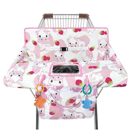 Shopping Cart Cover for Baby,2-in-1 High Chair Cover Soft,Portable, and Machine Washable,Comfortable Cotton Seat Pad with Safety Harness and Portable Cloth Bag,Fits All Supermarkets and Restaurants