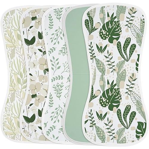 Yoofoss Baby Burp Cloths 5 Pack Burping Cloths for Babies Boys Girls Large 21''X10'' Extra Soft and Absorbent Leaf
