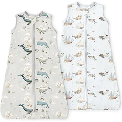 Baby Sleep Sack 6-12-15 Months Light Wearable Blanket for Babies with 2-Way Zippers, 0.5 TOG Premium Soft Breathable Sleeping Bag for Baby Boys Girls 2-Pack(Whale & Cloud)