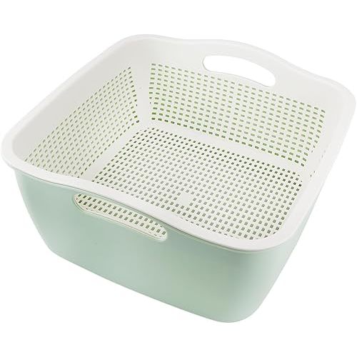 Double-layer Draining Basket Plastic Fruits & Vegetable Wash & Drain Basket, Multi-layer Stackable for Kitchen (Green)