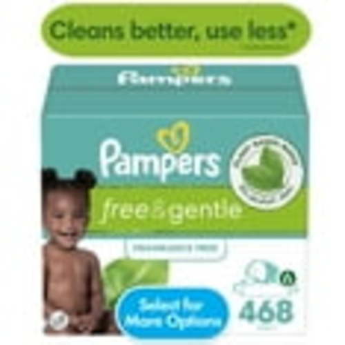 Pampers Free & Gentle Baby Wipes Unscented, 6-Pack 468 Wipes (Select for More Options)