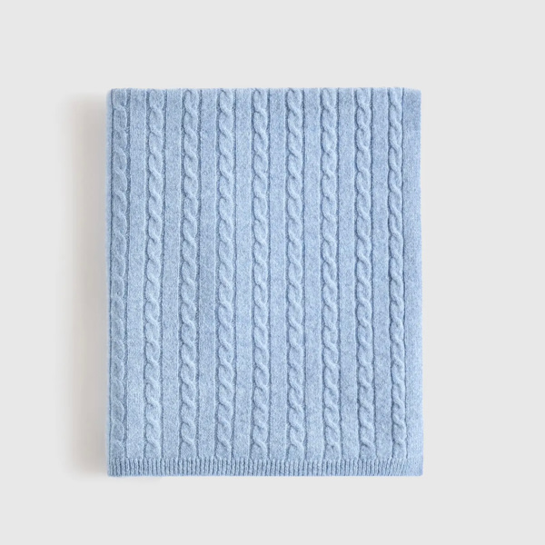 Luxe Cable Knit Cashmere Baby Blanket in Faded Denim