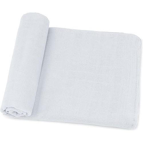 Comfy Cubs Muslin Swaddle Blankets Pack of 1 - 47 x 47 Inch Soft Cotton Baby Blanket Set, Large Multipurpose Wraps for Newborns - Self-Soothing Swaddles for Newborns - White