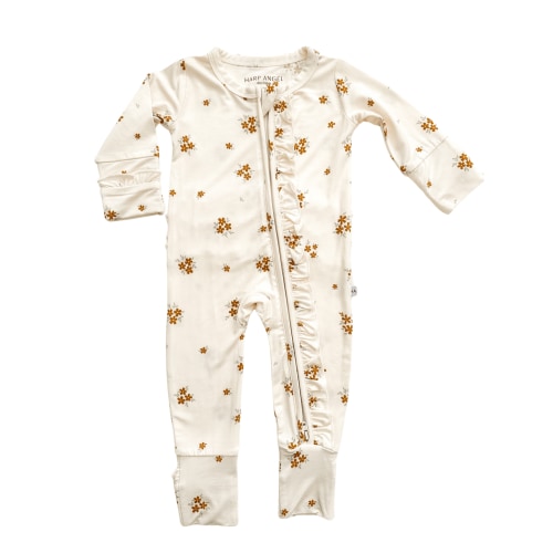 Ruffle Zipper One Piece - Caramel Bloom - 3-6 Months - Harp Angel Boutique