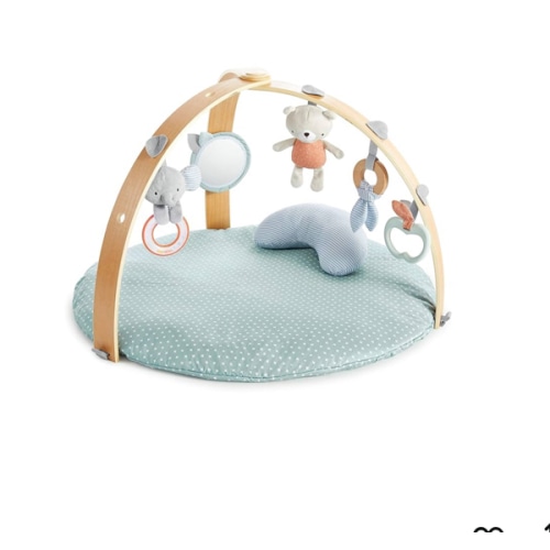 Ingenuity Cozy Spot Reversible Duvet Activity Gym & Play Mat with Wooden Toy bar - Loamy, Newborn and up