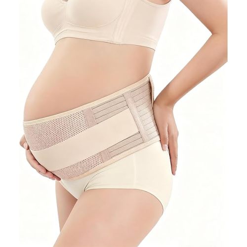 POXXU Maternity Belly Band, Pregnancy Support Belt with Adjustable Compression Wrap, Soft & Breathable Belly Bands for Pregnant Women and Pain Relief for Back, Pelvis (Beige)