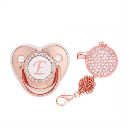 Zwiiyzr Baby Pacifier 26 Letter Name Initial Clip Silicone Infant Nipple Bling Newborn Pacifier, Rose Gold, E