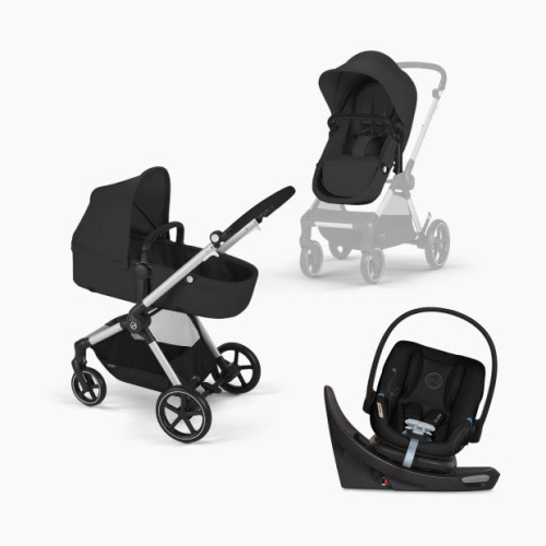 Cybex EOS 5-in-1 Travel System Stroller + Lightweight Aton G Swivel Infant Car Seat - Moon Black/Silver Frame