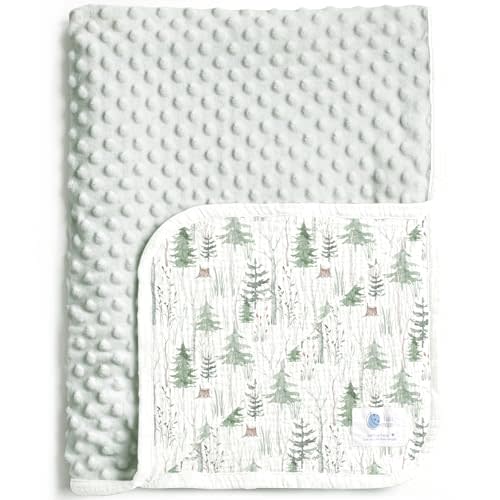 lulumoon Baby Blankets for Boys Newborn: Muslin & Minky Dotted Backing - Thermal Receiving Blanket for Stroller 30"x40"(Green Pine)