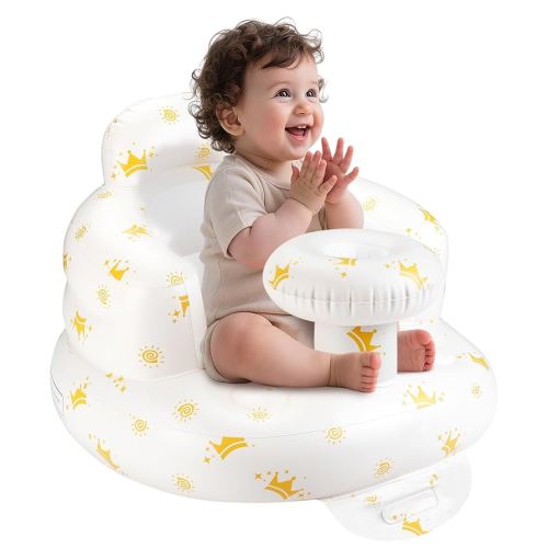 Portable Inflatable Baby Seat, Waterproof Inflatable Baby Chair with Tray for Practice Sitting Up, Built-in Valve Toddler Support Blow Up Baby Chair, Baby Inflatable Seat for 3-36 Months (Crown)
