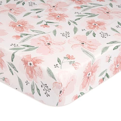 Crane Baby Crib Sheet, Pink Floral Crib Sheets & Toddler Sheets, 100% Cotton Crib Sheets for Standard Crib Mattress, 28"x 52", Breathable Crib Sheets, Fitted Crib Sheets for Boys and Girls