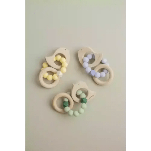 BPA Free Rattle Made from Silicone & Beech Wood - Dove