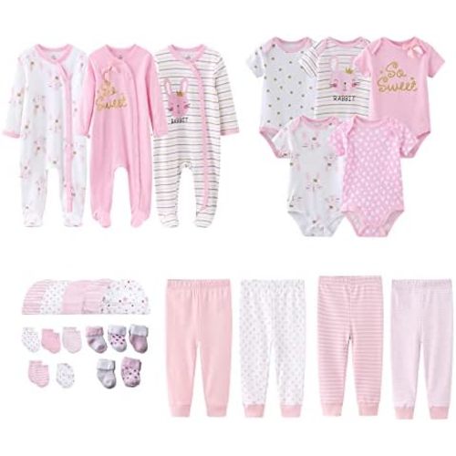 Newborn Layette Gift Set 27-Piece Baby Girl Clothes Bodysuits, Pants Essentials and Accessories 0-6Months