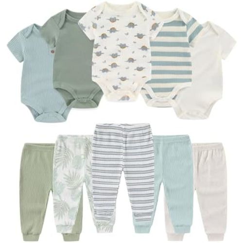 Baby Bodysuit and Pant Set Summer Ribbed Mix Match Infant Boy Girl Clothes Outfits