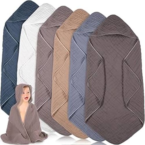 Peryiter 6 Pcs Muslin Hooded Baby Towels,32"x 32" Cotton Newborn Bath Towel Muslin Infant Baby Blankets Absorbent Unisex Newborn Registry Gift for Girls Boys (Elegant Color)