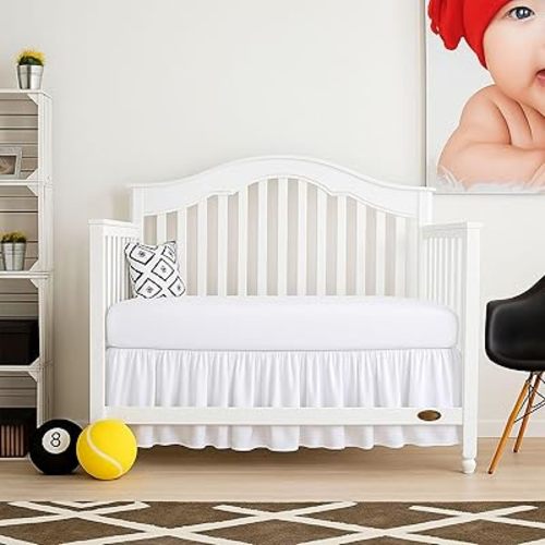 Cottingon Crib Bed Skirt for Nursery, Toddler Bedding Dust Ruffle, Brushed Microfiber Crib Skirt with 14" Drop, Fits Standard Crib and Toddler Beds, White