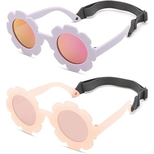 Hycredi Flexible Bendable Flower Baby Polarized Sunglasses with Strap for Newborn Infant Girls Age 0-24 Months