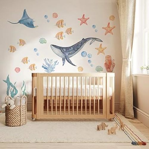 funlife Watercolor Wall Decals Peel and Stick, Ocean Animals Wall Stickers, Under The Sea Wall Decal Stickers for Kids Room Bedroom Playroom Nursery Room, Sea Animals 2