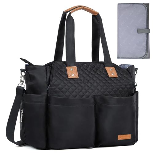 Lekebaby Diaper Bag Tote, Large Diaper Bags Waterproof,Large Mommy Bag for Hospital, Baby Bags for Mom Travel Diaper Tote Messenger Purse, Quilted Black