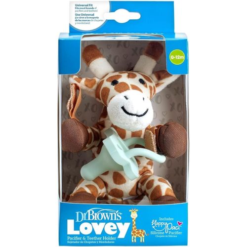Dr. Brown's Lovey Pacifier and Teether Holder, 0 Months Plus, Giraffe with Green Pacifier