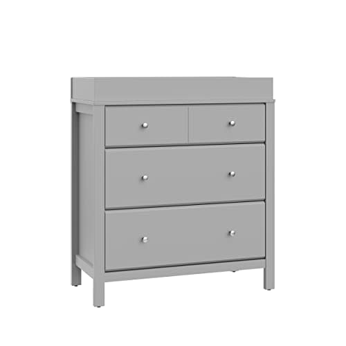 Storkcraft Carmel 3-Drawer Chest with Changing Topper (Pebble Gray) - Baby and Kids Dresser with Built-in, Removable Changing Table Topper, Ideal for Nursery or Children's Bedroom