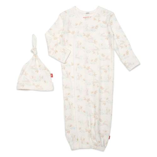 tortoise and hare organic cotton magnetic open bottom gown + hat set
