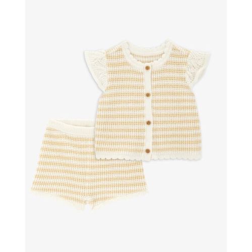 Baby 2-Piece Flutter Sleeves Top & Waffle Knit Shorts Set | Carter's