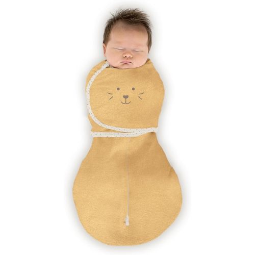 SwaddleDesigns 6-way Omni Swaddle Sack, Arms Up Swaddle for Newborn, More Options to Calm Startle Reflex, Improves Sleep, Easy Transition Baby Sleep Sack, Small, 0-3 month, Gold, Cute Animal Face