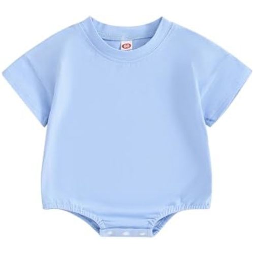 Merqwadd Baby Boy Girl Bubble Romper Infant Oversize Plain Crewneck T-Shirt Bodysuit Tops