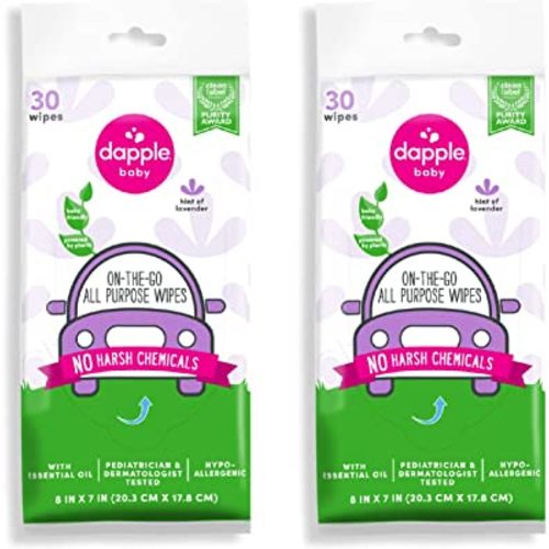 All Purpose Wipes by Dapple Baby, Hypoallergenic & Powered by Plants Cleaning Wipes, Hint of Lavender, 30 Count (Pack of 2)