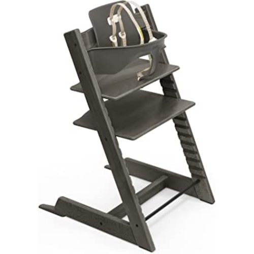 Tripp Trapp High Chair from Stokke, Hazy Grey - Adjustable, Convertible Chair for Children & Adults - Includes Baby Set with Removable Harness for Ages 6-36 Months - Ergonomic & Classic Design
