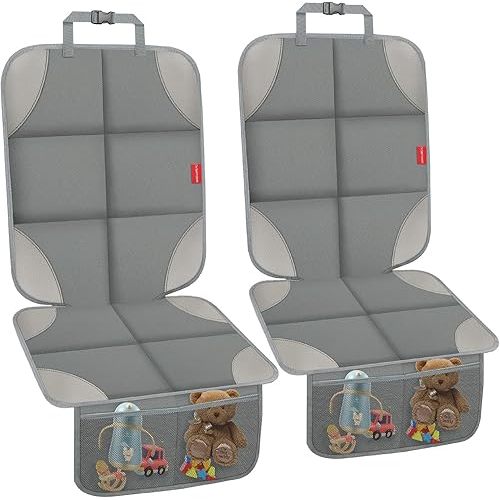 Car Seat Protector, Waterproof 600D Fabric Carseat Seat Protectors with Non-Slip Backing, Car Seat Cushion for Child Car Seat with Thickest Pad, Storage Pockets, Back Car Seat Cover for Kids, 2 Pack