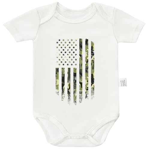 RETKCUL Camo American Flag USA Bodysuits, Tactical Baby Gear Clothing, Cute Infant Short Sleeves Clothes for 0-24 Months
