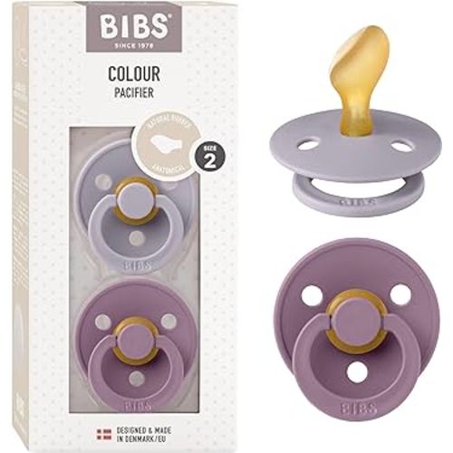 BIBS Pacifiers - Set of 2 | Colour Pacifier with Anatomical Nipple | BPA-Free Natural Rubber | Made in Denmark | Fossil Grey/Mauve, 6-18 Months