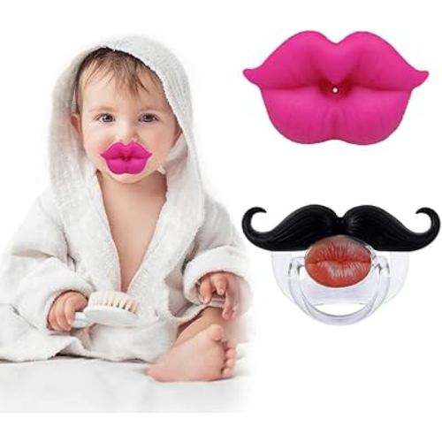 Funny Baby Pacifiers,Mustache Pacifiers 0-18 Months for Babies,Lips Binky,Gift for Newborns,Infants,Toddlers,Baby Boys,Baby Girl,BPA Free(2 Packs)