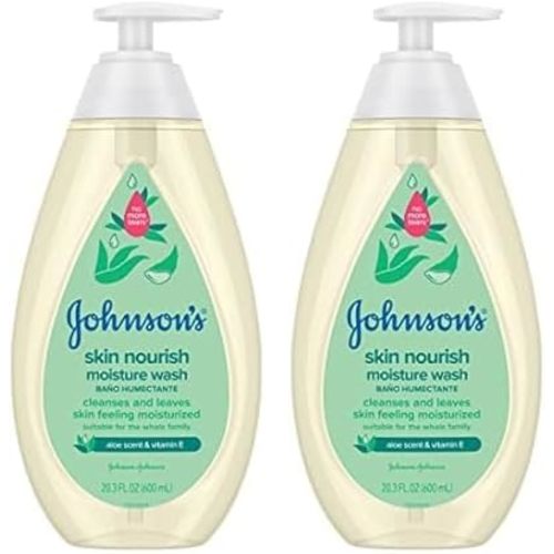 Johnson's Baby Skin Nourishing Moisture Baby Body Wash with Aloe Scent & Vitamin E, Hypoallergenic & Tear Free Bath Wash for The Whole Family, Paraben- & Sulfate-Free, 20.3 fl. oz (Pack of 2)