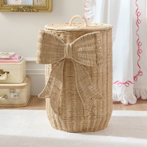LoveShackFancy Woven Bow Lidded Hamper (18"x26")