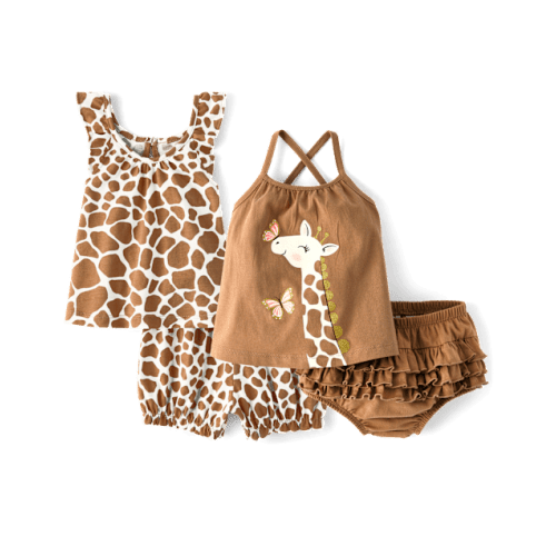 Baby Girls Giraffe 4-Piece Playwear Set - Yellow