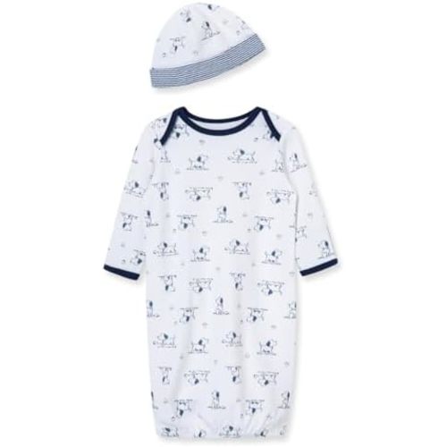 Little Me Clothes for Baby Boys' 2-Piece Nightgown and Cap Set 100% Cotton with Elastic Bottom, Baby Essentials, 0-3 Months