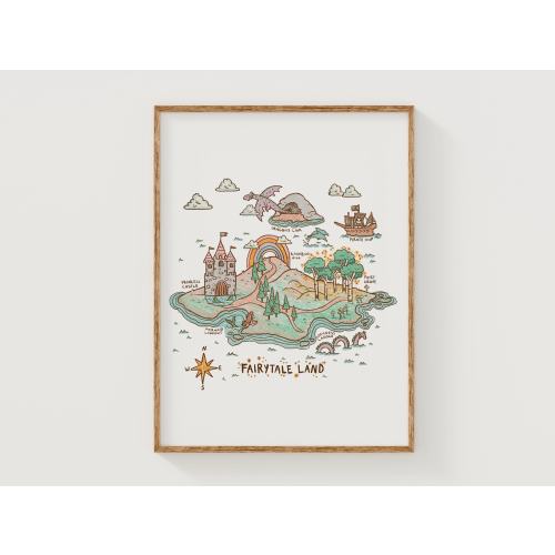 Fairytale Map, Whimsical Nursery Prints, Kids Wall Art, Fairytale Wall Art, Childrens Room Decor, HandDrawn Illustration, High-quality Print