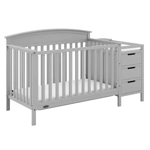 Graco Benton 4-in-1 Convertible Crib and Changer (Pebble Gray) – GREENGUARD Gold Certified, Crib and Changing -Table Combo, Water-Resistant Changing Pad, Converts to Toddler Bed, Daybed