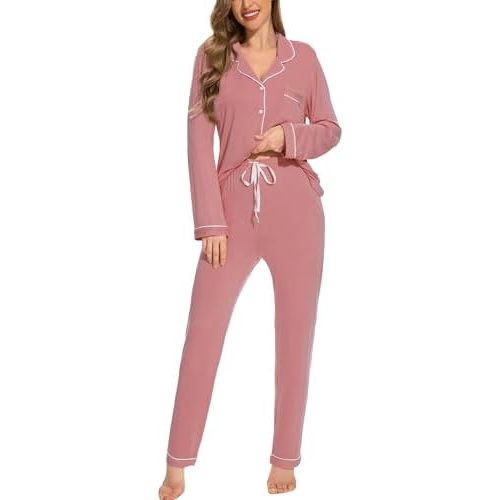 Button Up Pajamas for Women Long Sleeve Sleepwear Soft Loungewear Ladies Pjs Set XS-XXL