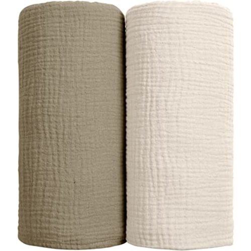 lulumoon Muslin Swaddle Blanket Baby - Cotton Swaddling Blanket Soft Baby Receiving Blanket Neutral 2Pack(Olive)