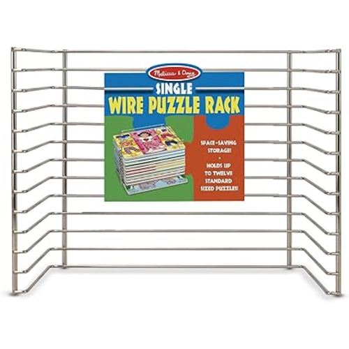 Melissa & Doug Puzzle Storage Rack - Wire Rack Holds 12 Puzzles - Puzzle Rack Organizer, Puzzle Holder Rack For Kids